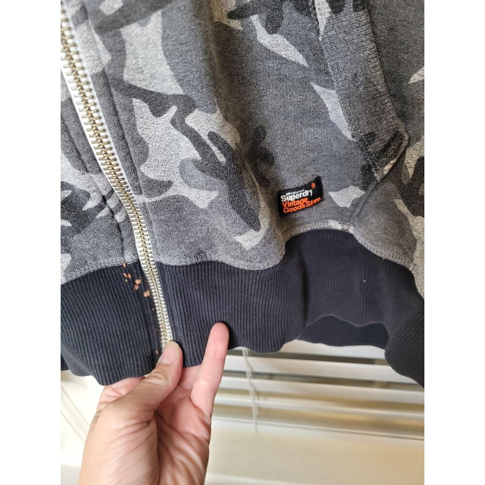 Superdry Mens Camouflage Hoodie L Black Gray Bleached distressed Grunge streetwe - Picture 6 of 6